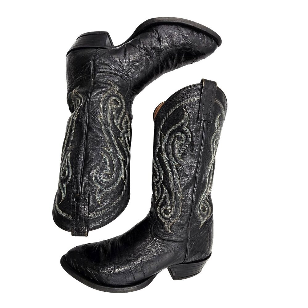 Vintage Tony Lama Mens 9D Black Exotic Ostrich Wingtip Cowboy Western Boots CBC - Picture 8 of 14